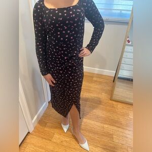 Unlisted Black and Pink Floral Midi Dress